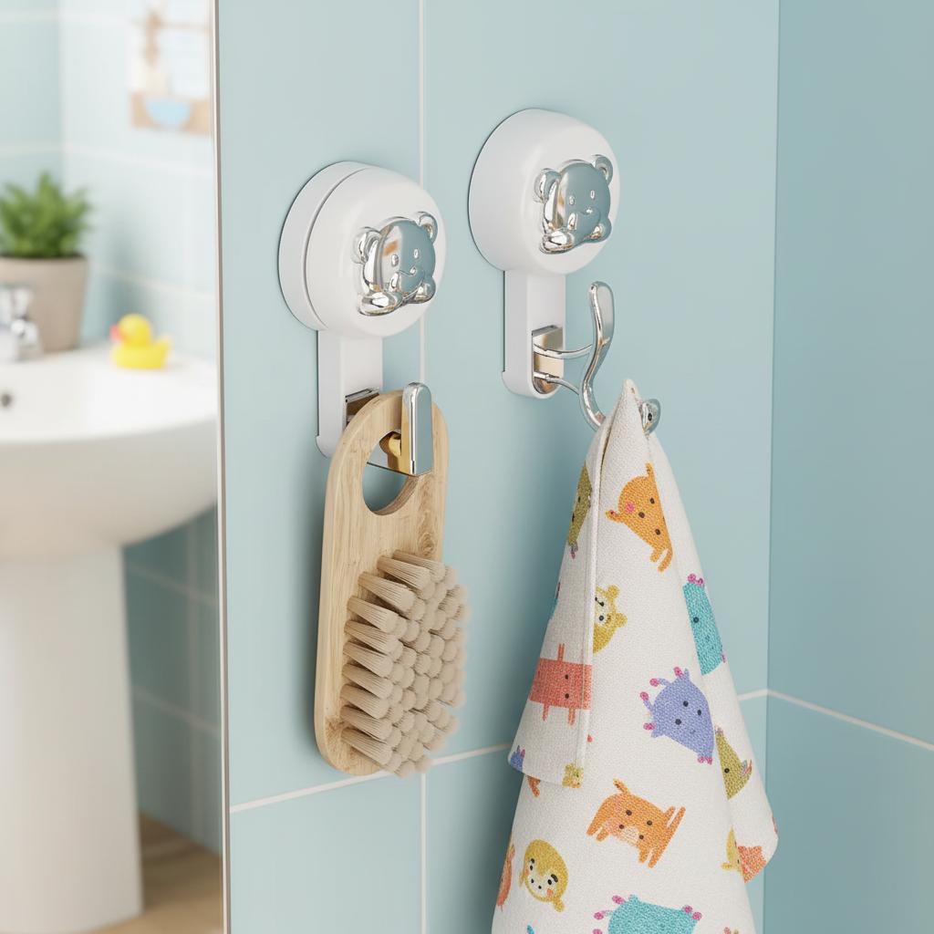Overdoor Towel Hook with Rotating Suction Cup No Drill for Bathroom Storage