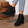 Women Boots Autumn Winter High Quality Boots Lace-up High Heels Shoes for Women Outdoor Fashion Anti-slip Boots