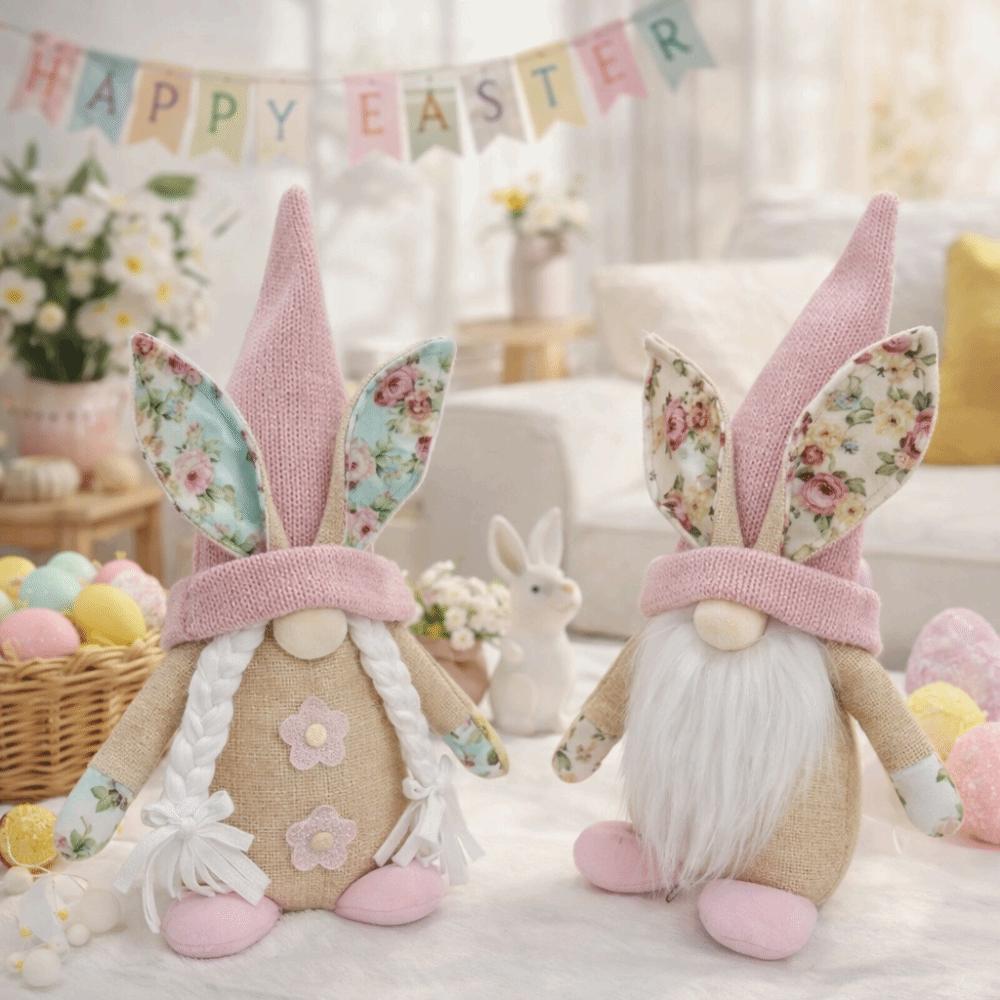 Spring Bunny Themed Easter Bunny Gnome Faceless Design Elf Stuffed Doll Tabletop Decor