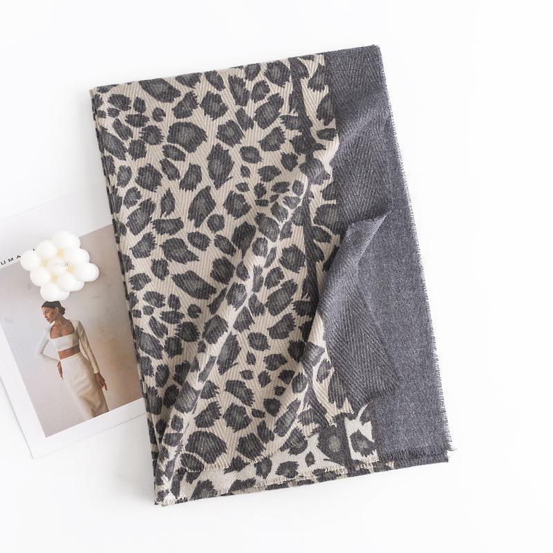 New Leopard Print Women's Scarf High End Soft and Warm Imitation Cashmere Printed Tassel Scarf Dual Use Shawl