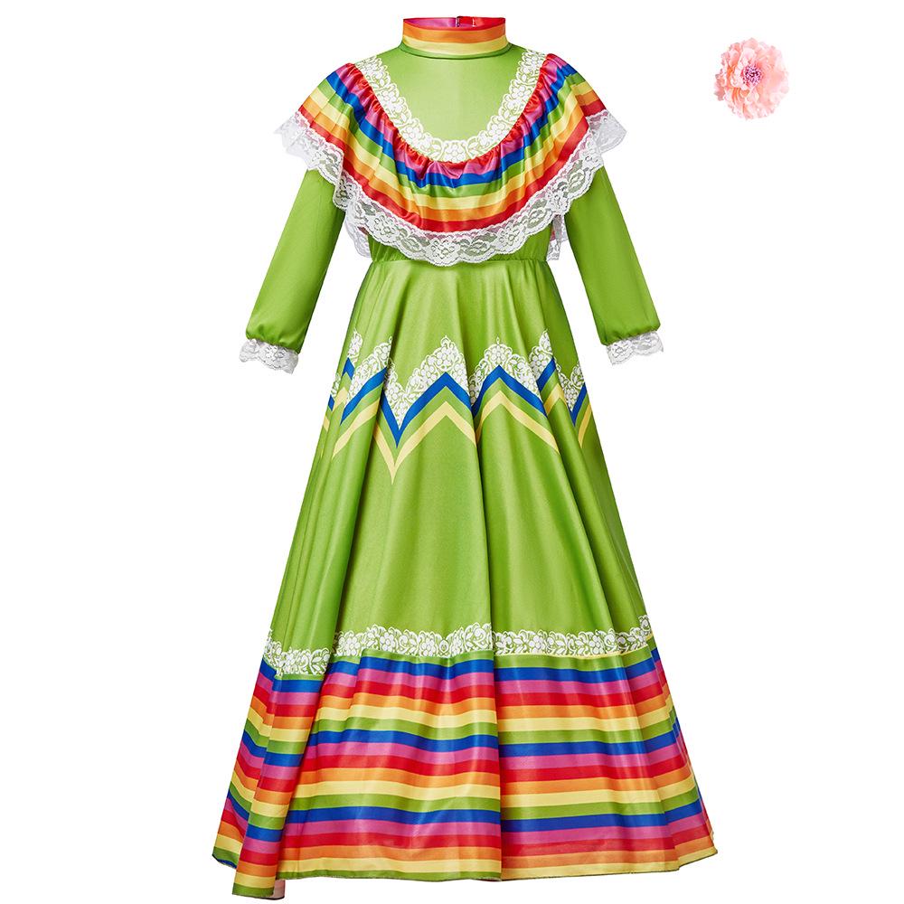 Mexican Folk Dance Long Dress - New Halloween Costume for School Stage Performance