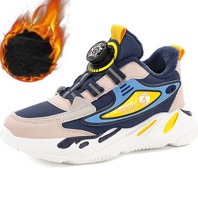 Осенне-зимние детские зимние ботинки короткие плюшевые теплые нескользящие износостойкие детские вращающиеся кнопки для активного отдыха на природе зимняя спортивная обувь