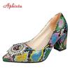 Aphixta 2025 Snake Prints 7cm Square Heels Pumps Women Shoes Crystal Pearl Sunflower Buckle Party Leisure Big Szie 35-46