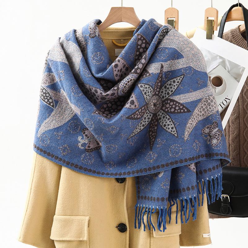 Jacquard Scarf Women's Winter Thickened Warm Ethnic Style Shawl High End New Imitation Cashmere Scarf