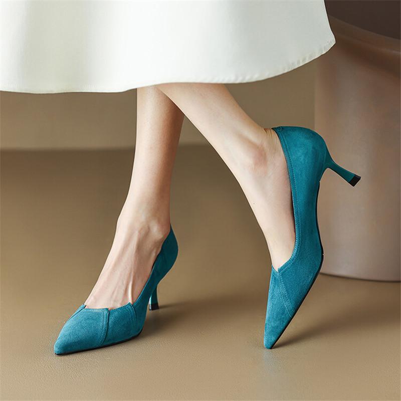 Мода Новые Весенне-Летние Женские Туфли Овечья Замша Женские Туфли-Лодочки Острый Носок Тонкий Каблук Лаконичные Высокие Каблуки Zapatos Mujer Каблуки-Шпильки