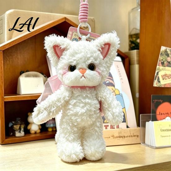 Fluffy Cat Key Ring Plush Pendant Cute Fuzzy Curly Kitten Charm Soft Animal Pendant for Backpacks Stuffed Keychain Backpack Gift Lovers Charm