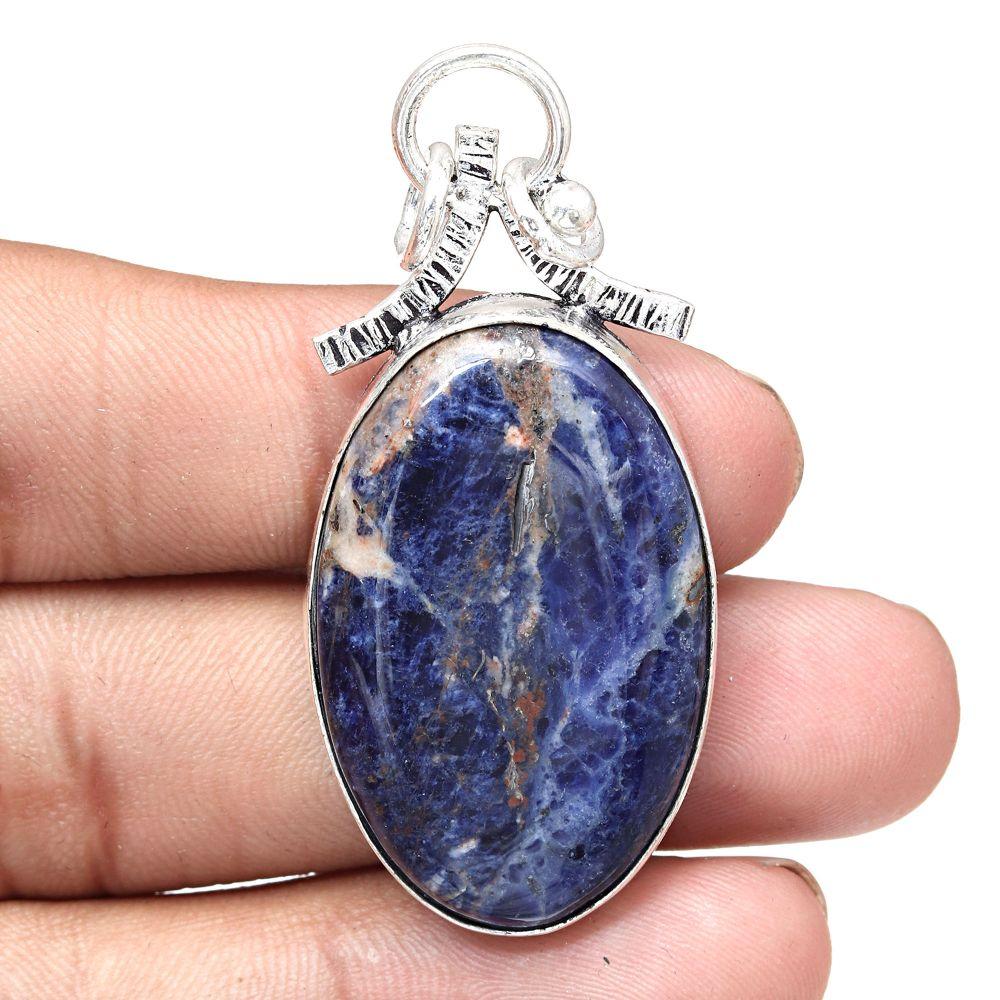 Necklace Sodalite Gemstone Handmade Silver Jewelry 2.25"