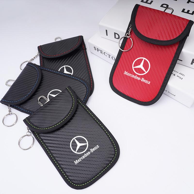 OFK3 Leather Car Key Case Signal Blocker Bag Shielding Pocket For Mercedes Benz W212 W213 W205 W177 W247 W176 CLS
