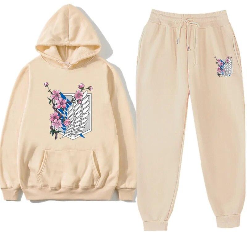 Anime Attack On Titan Levi Green Winter Tracksuit 2 Piece Set Hoodies Pants Sportwear Suit Hooded Sweatshirt Tracksuit Woman