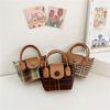 Stylish Retro Mini Tote Bag For Girls Trendy Plaid Crossbody Purse In Khaki Brown
