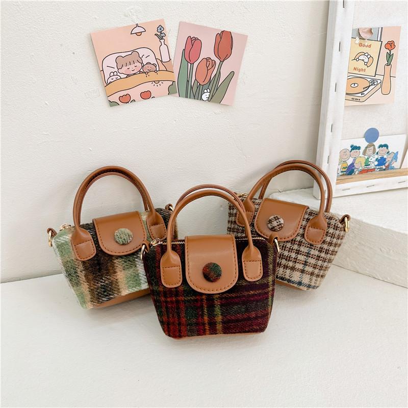 Stylish Retro Mini Tote Bag For Girls Trendy Plaid Crossbody Purse In Khaki Brown