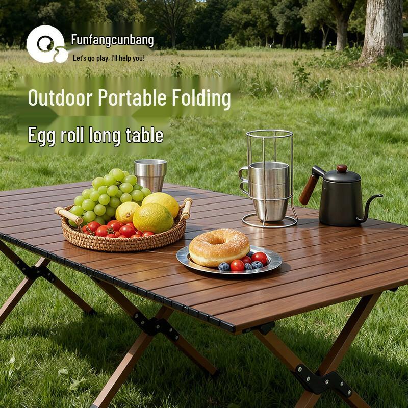 Quyoubang Portable Wood Grain Roll-up Camping Table
