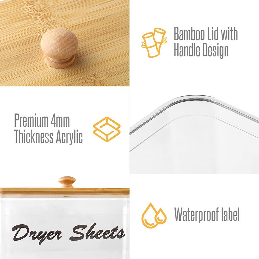 Прозрачный контейнер для хранения листов для сушки белья с бамбуковой крышкой для организации и хранения декора в прачечной, чистое моющее средство для листов для сушки белья