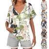 Womens Short Sleeve V-Neck Shirts Floral Print Loose Casual Basic Tees Summer Tops