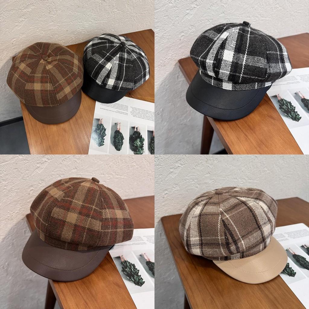 Wool Retro Grid Blended Cap Women Sunshade Cozy Wear Girl Travel Supplies Hat