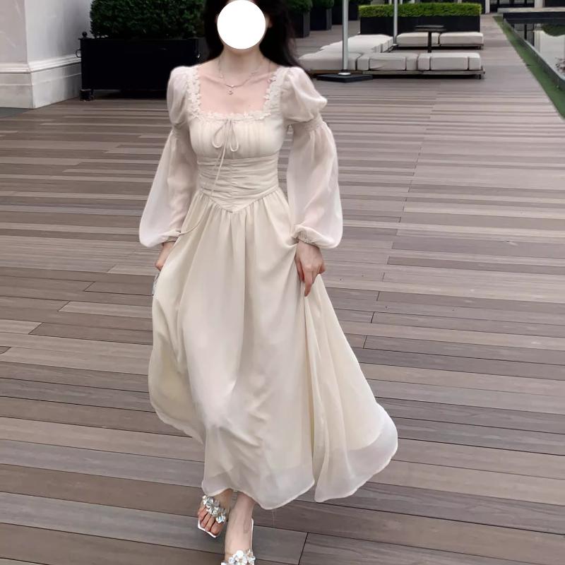 Французские элегантные вечерние платья принцессы миди для женщин, осенние тонкие бандажные платья с длинными рукавами, корейская весенняя одежда