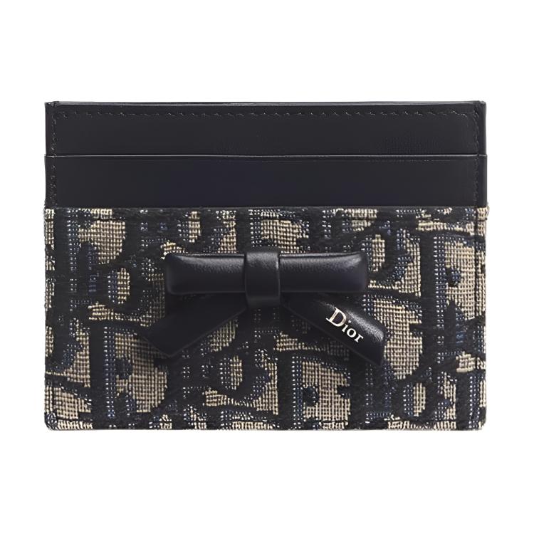 DIOR OBLIQUE Cotton With Cow Leather Card Holder Womens Blue