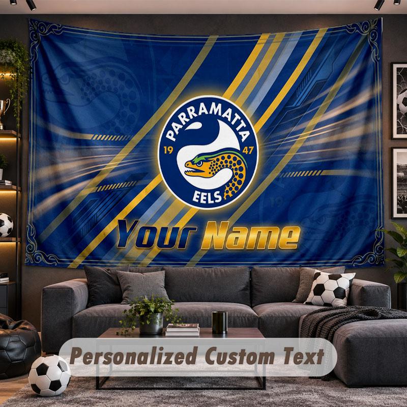 Wall Hanging Tapestry Custom NameParramatta Eels Pattern Personalized Printed Fabric Wall Decor