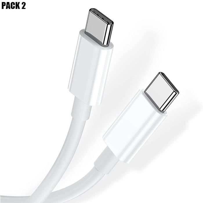 Cables USB-C vers USB-C 1M pour Samsung A56 A53 5G A52 4G-5G A33 5G A22 A04s A13 A12 - Blanc - Lot 2