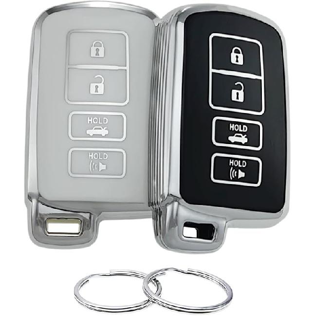 TPU Key Fob Cover Compatible with 2012- Toyota Avalon Camry Corolla Highlander RAV4 (Black/White)