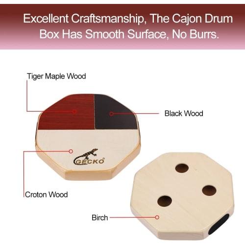 GECKO Cajon Portable Box Drum with Storage Bag, Hand Drum, Percussion Instrument, Bonus and Snare