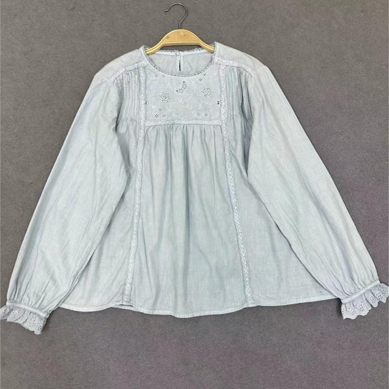 Johnature Лесные кружевные однотонные рубашки осенние вышитые тонкие женские повседневные простые свободные базовые топы