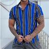 New Men's Shirts Fashion Stripes Print Short-sleeved Tees Summer Tops Men Turn-down Collar Button Casual T-shirt Clothing