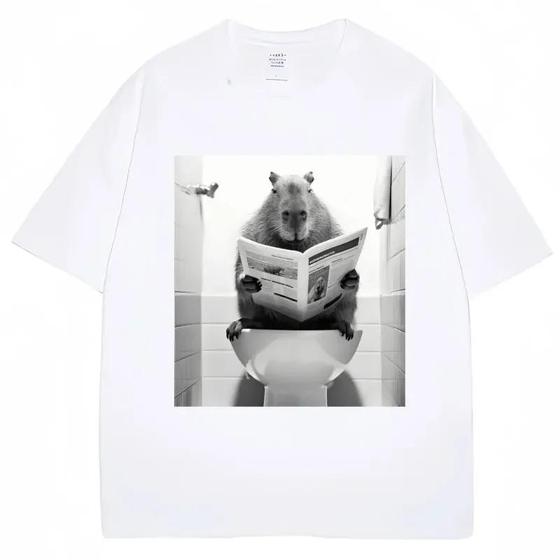 Funny Capybara Bathroom Graphic TShirt Unisex Women Fashion Spring Summer T Shirts Oversized Casual Short Sleeve Streetwear