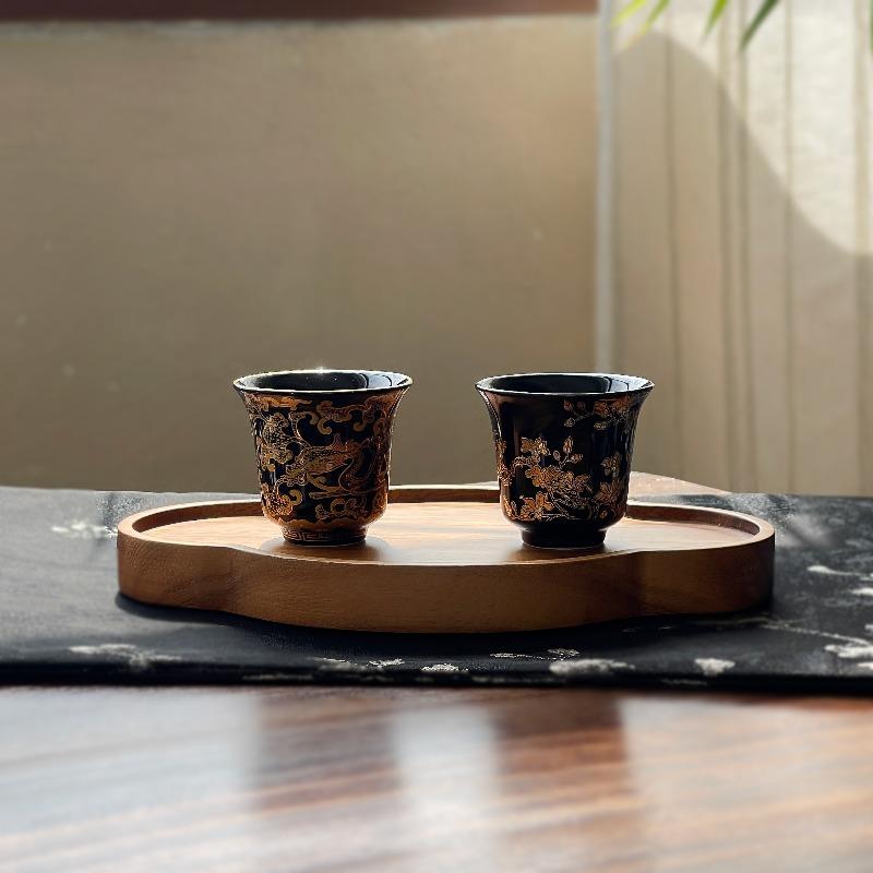Black Gold Glaze Ceramic Tea Cup Cloisonne Enamel Master Cup Chinese Kung Fu Tea Personal Tasting Cup for Home Tea Lover Gift