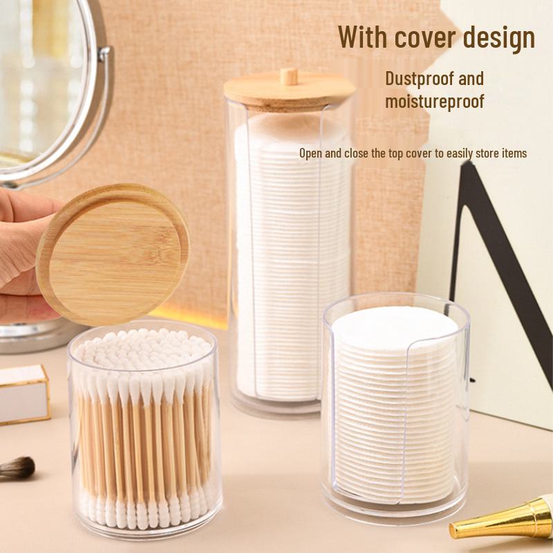 «Акриловый переносной контейнер для хранения ватных палочек с бамбуковым чехлом»