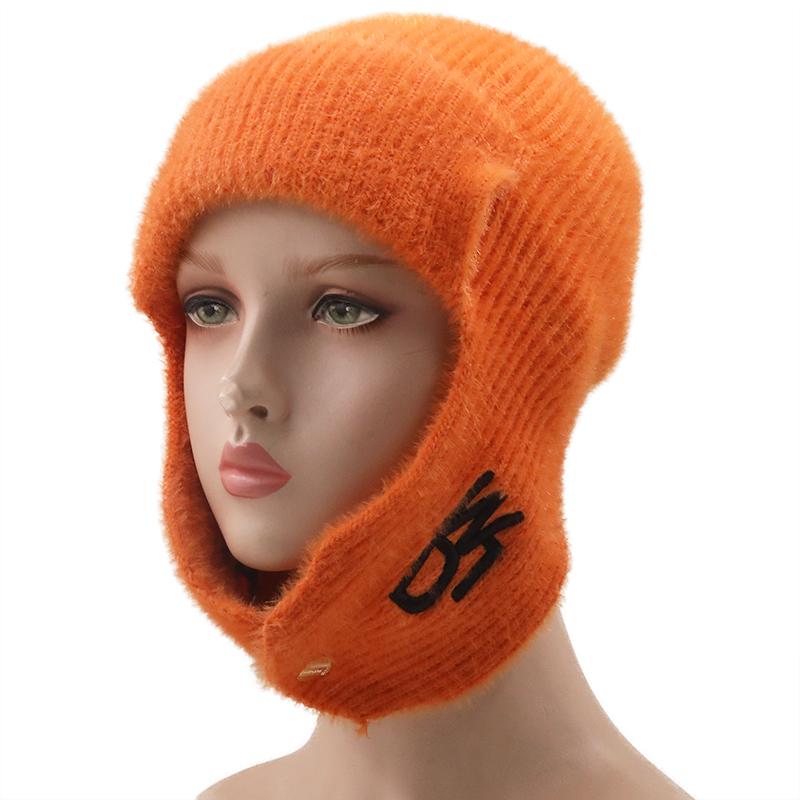 Hat Soft Women Wool Knitted Hat Ski Hat Sets For Female Windproof Winter Outdoor Knit Warm Thick Siamese Scarf Collar Warm Hat Girl Gift