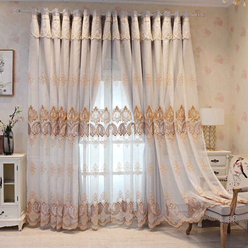 Blackout Curtains UV Protection] Elegant Beige Embroidered Double-Layer Blackout Curtains with UV Protection - Rod Pocket Design for Easy Hanging