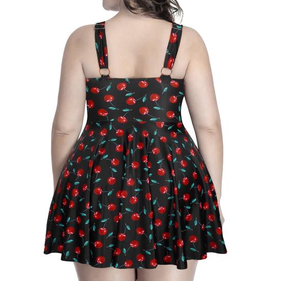 2 шт./комплект женский купальник из двух частей плюс размер вишневый принт купальник с трусиками летний пляж бассейн женский купальный костюм танкини купальники