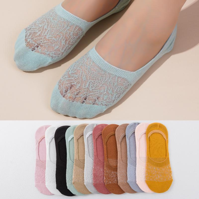 1 Pairs Women Summer Ultra-thin Invisible Boat Socks Breathable Lace Socks Spring