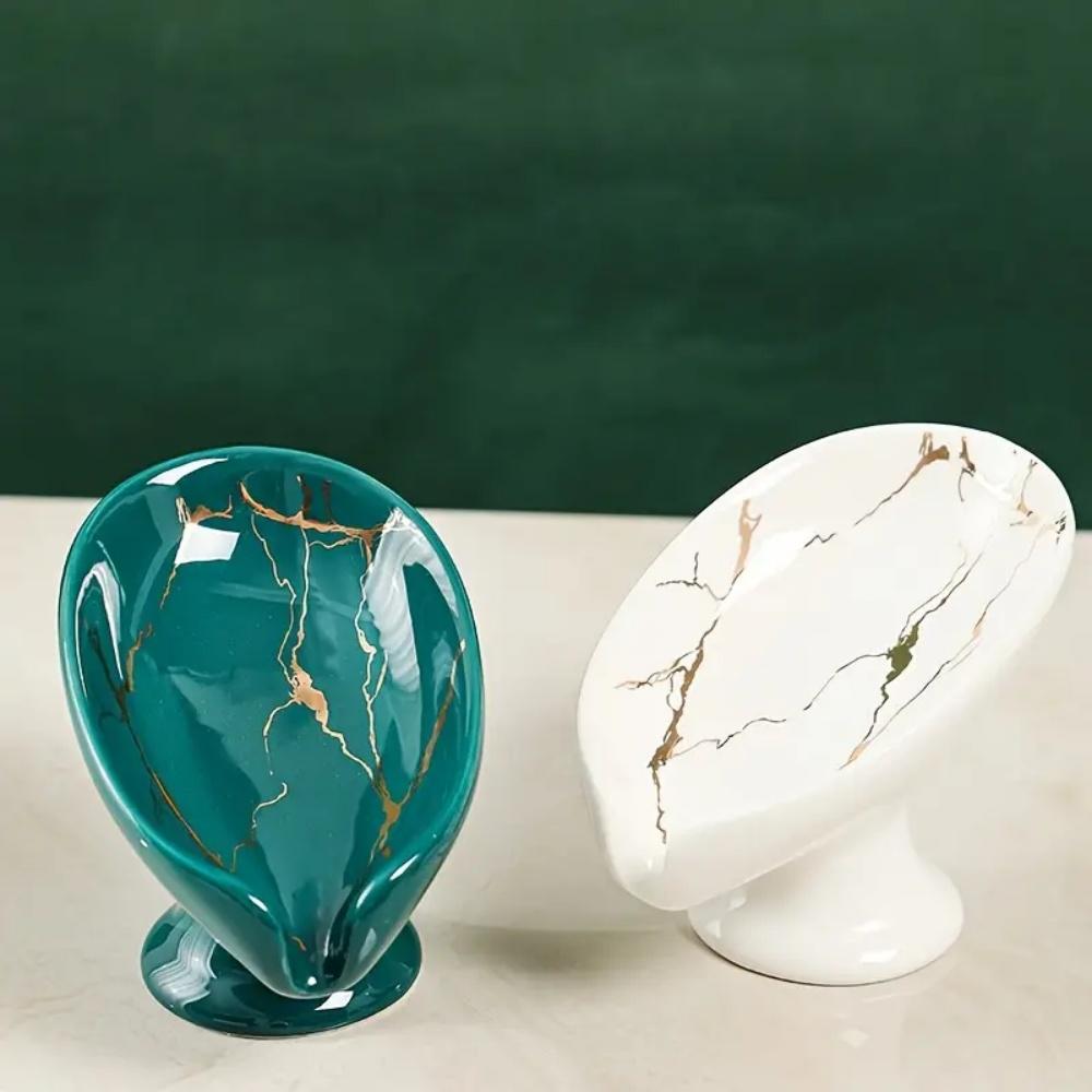 1 шт. Керамическая подставка для мыла для душа Leay, принадлежности для ванной комнаты и кухни, коробка в форме листа, отверстие для отвода воды, тарелка для хранения мыла