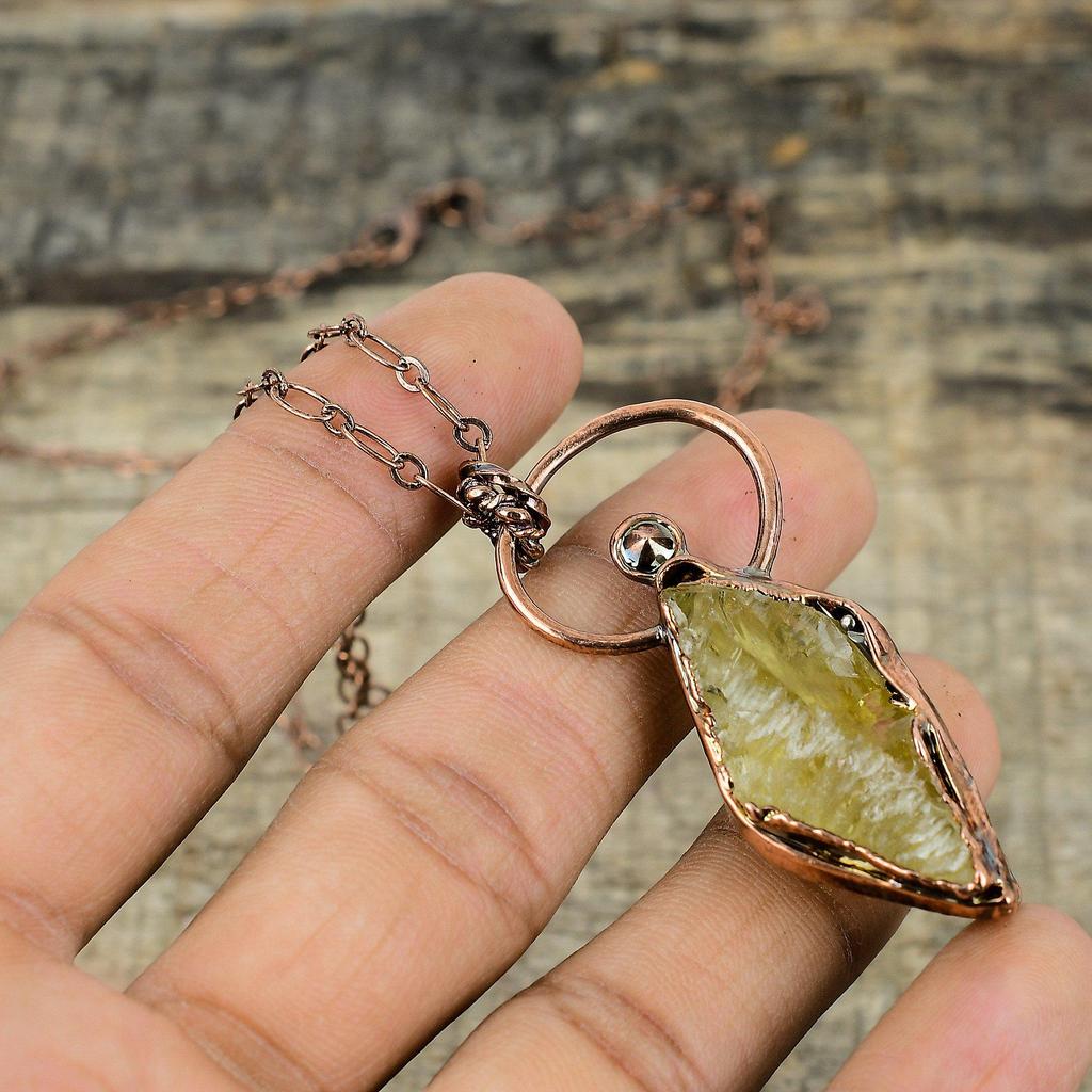 Citrine Rough Pendant Electroformed Copper Pendant Handmade Electroformed Jewelry Zambian Emerald Gemstone Pendant Copper Jewelry For Gift