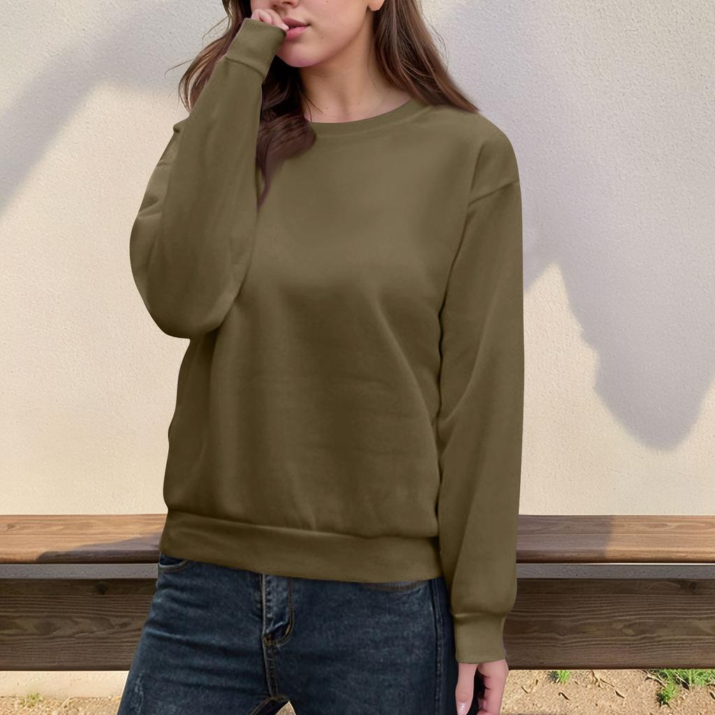 Женский повседневный модный топ, однотонный, круглый вырез, длинный рукав, пуловер