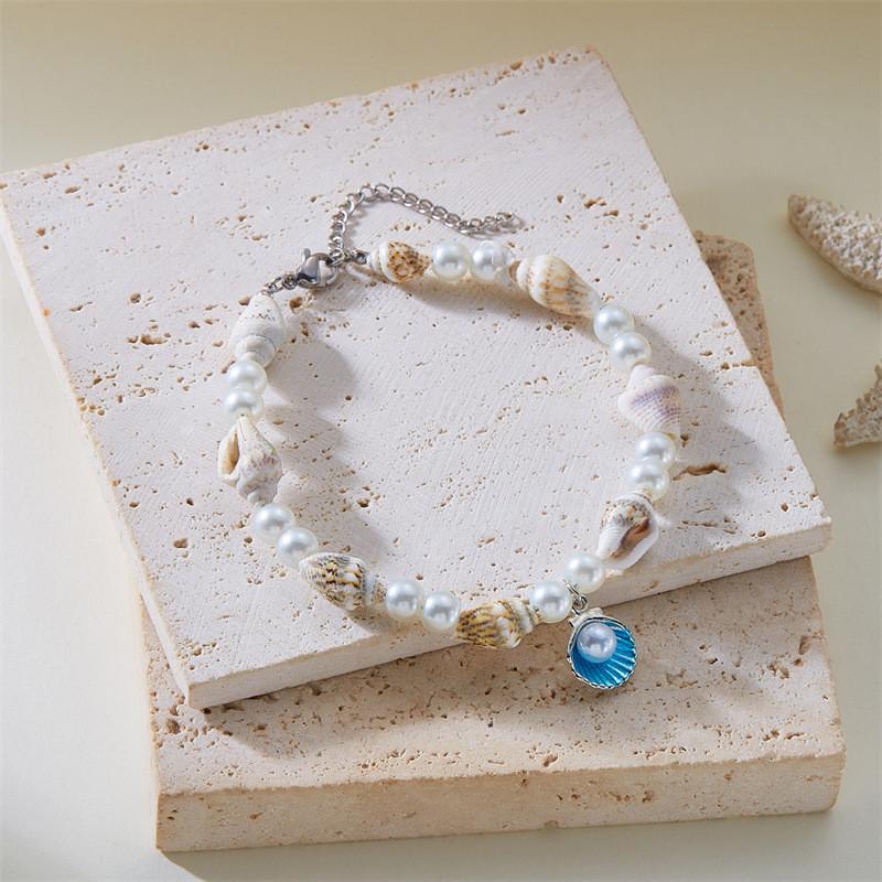 Shell Fish Tail Pendant Bracelets With Crystalline Beads For Women And Men
