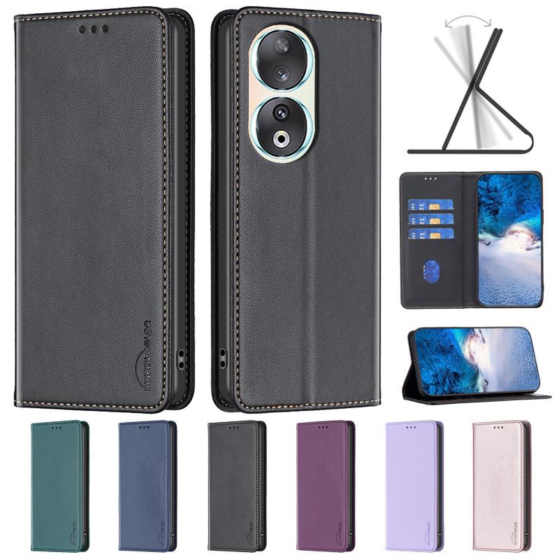 Роскошный кожаный чехол-книжка для серии Huawei Honor 90 с отделениями для карт и функцией подставки
