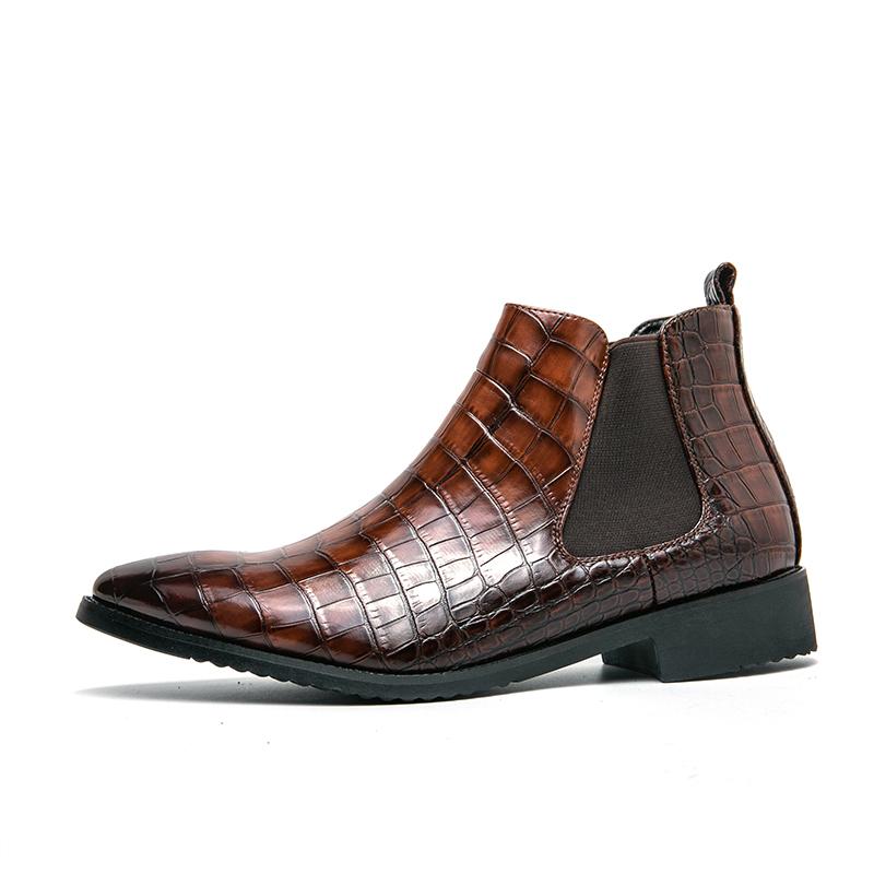 Модные мужские кожаные ботильоны без застежек, туфли с острым носком и низким каблуком, мужские повседневные классические ботинки челси, мужские ботинки и обувь класса люкс