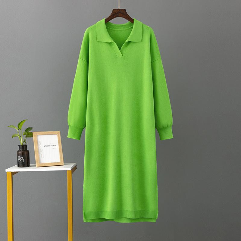 Autumn and Winter Women's Sweater Dress Polo Neck Bottom Knitting Long Dress Loose Plus Size Solid Colour Dresses
