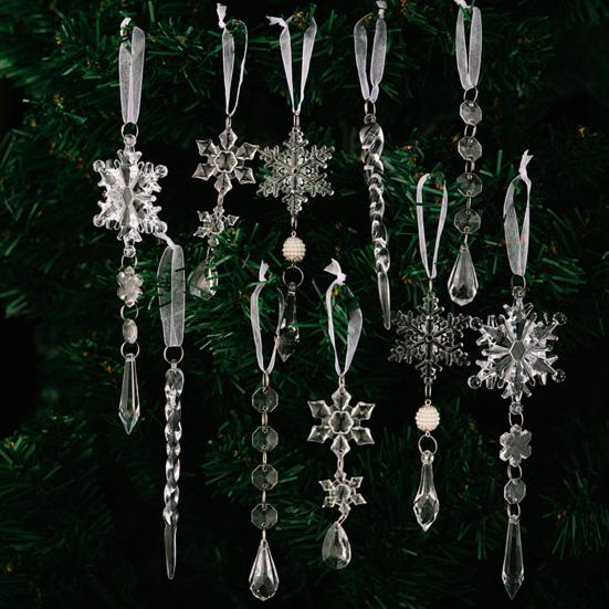 10 Pcs Crystal Snowflake Icicle Ornaments Clear Acrylic Christmas Ornaments for Christmas Tree Winter New Year Party Decor