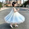 2026 Elsa Princess Dress for Girls - Gradient Ice Blue Rhinestone Cape - Perfect for Performances & Birthday Parties