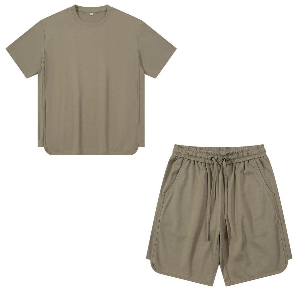Мужской комплект из двух предметов: верх-нижний, хлопок, полиэстер, футболка с короткими рукавами, четверть брюки на шнурке, однотонные свободные рубашки и шорты, повседневная спортивная одежда