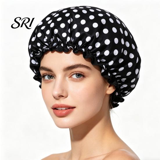 Reusable Shower Cap Leopard Zebra Dot Printing Double Layer Protection Waterproof Hair Hat with Elastic Band Makeup for Long
