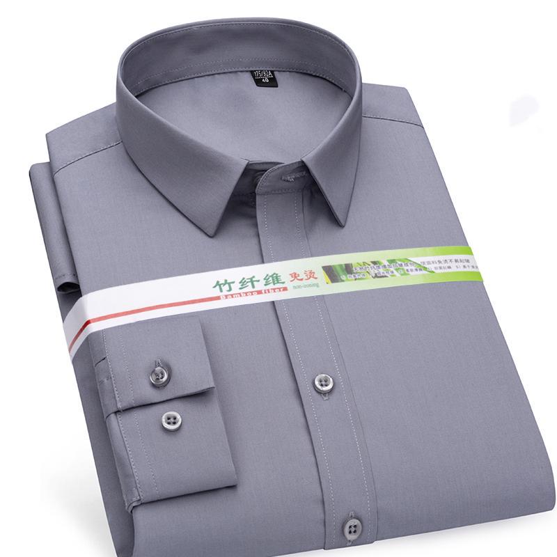 Men Square Collar Long Sleeve Casual Shirt Bamboo Fiber Regular Fit Soft Solid Formal Shirt Social