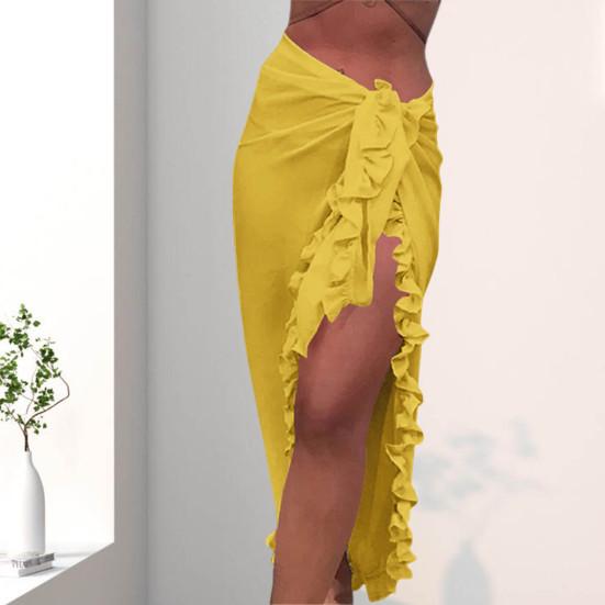 Chic Summer Beach Skirt Ruffle Dress-up Decorative Pure Color Women Cover Up Skirt