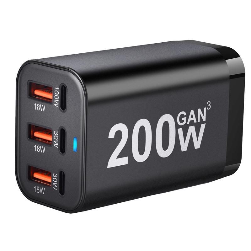 USB C Быстрое 200 Вт 6-портовое Зарядное Быстрое GaN Зарядное Устройство Адаптер Питания Для iPhone 14/13/12 Серии, Samsung Galaxy S23/S22/S21