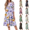 Women's Loose Casual And Fashionable Round Neck Seven Quarter Sleeved Printed Mid Length Dress