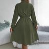 Женские осенние платья повседневные платья-рубашки миди с длинным рукавом и лацканами на пуговицах, с завязкой на талии